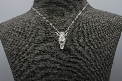 Fenrir Wolf Pendant, Silver Viking Norse Necklace.