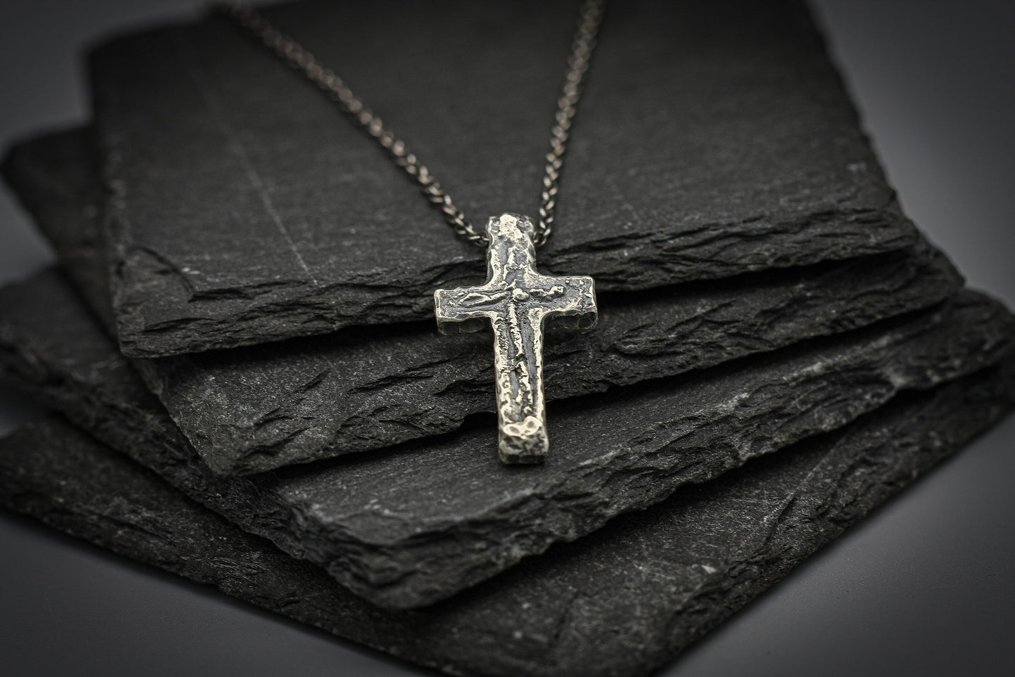 Rustic silver cross, religious pendant, Christian jewellery.