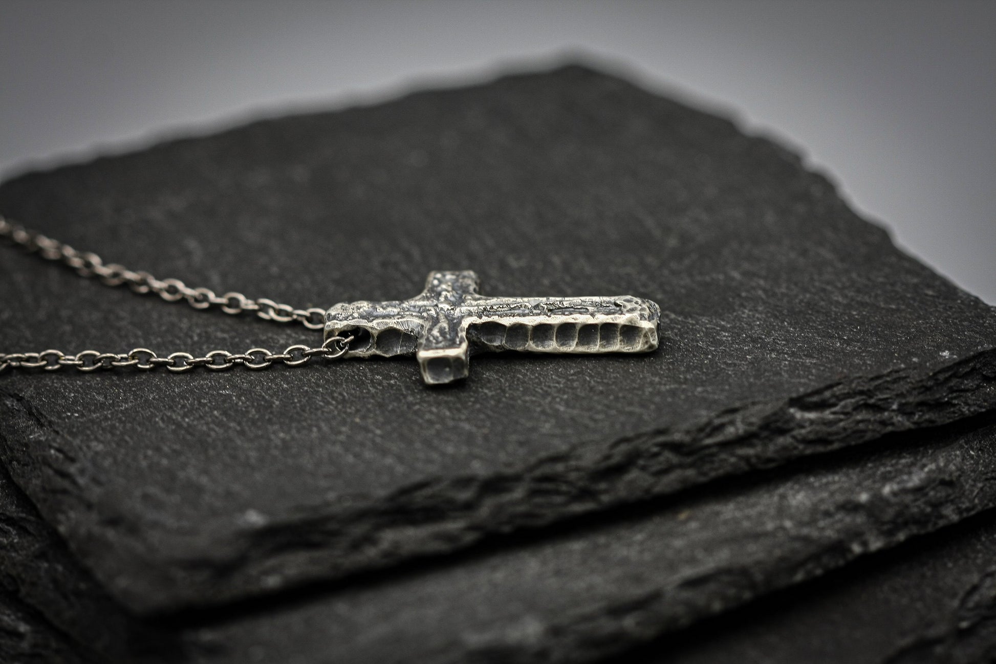 Rustic silver cross, religious pendant, Christian jewellery.