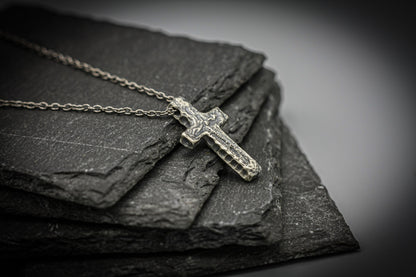 Rustic silver cross, religious pendant, Christian jewellery.