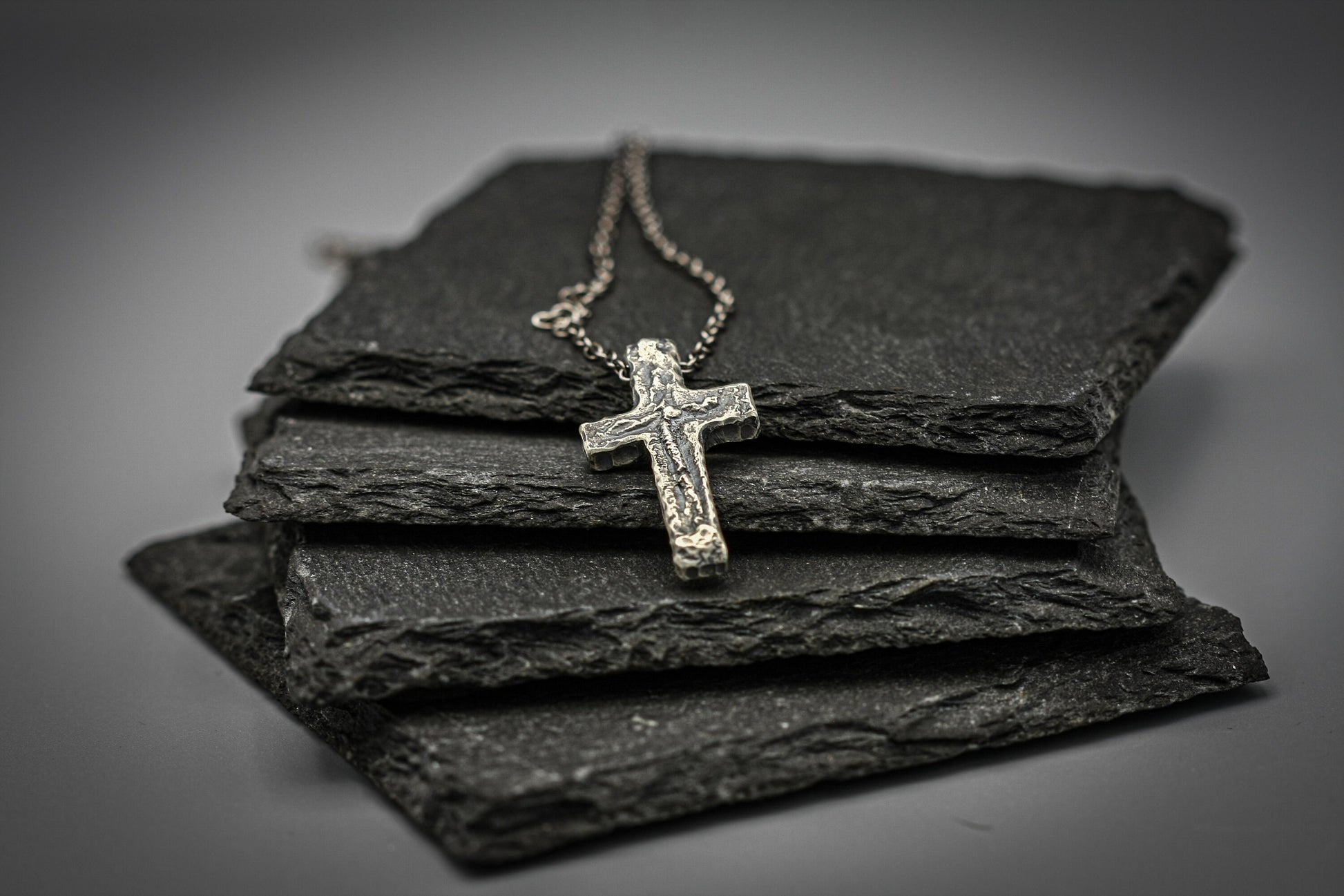 Rustic silver cross, religious pendant, Christian jewellery.