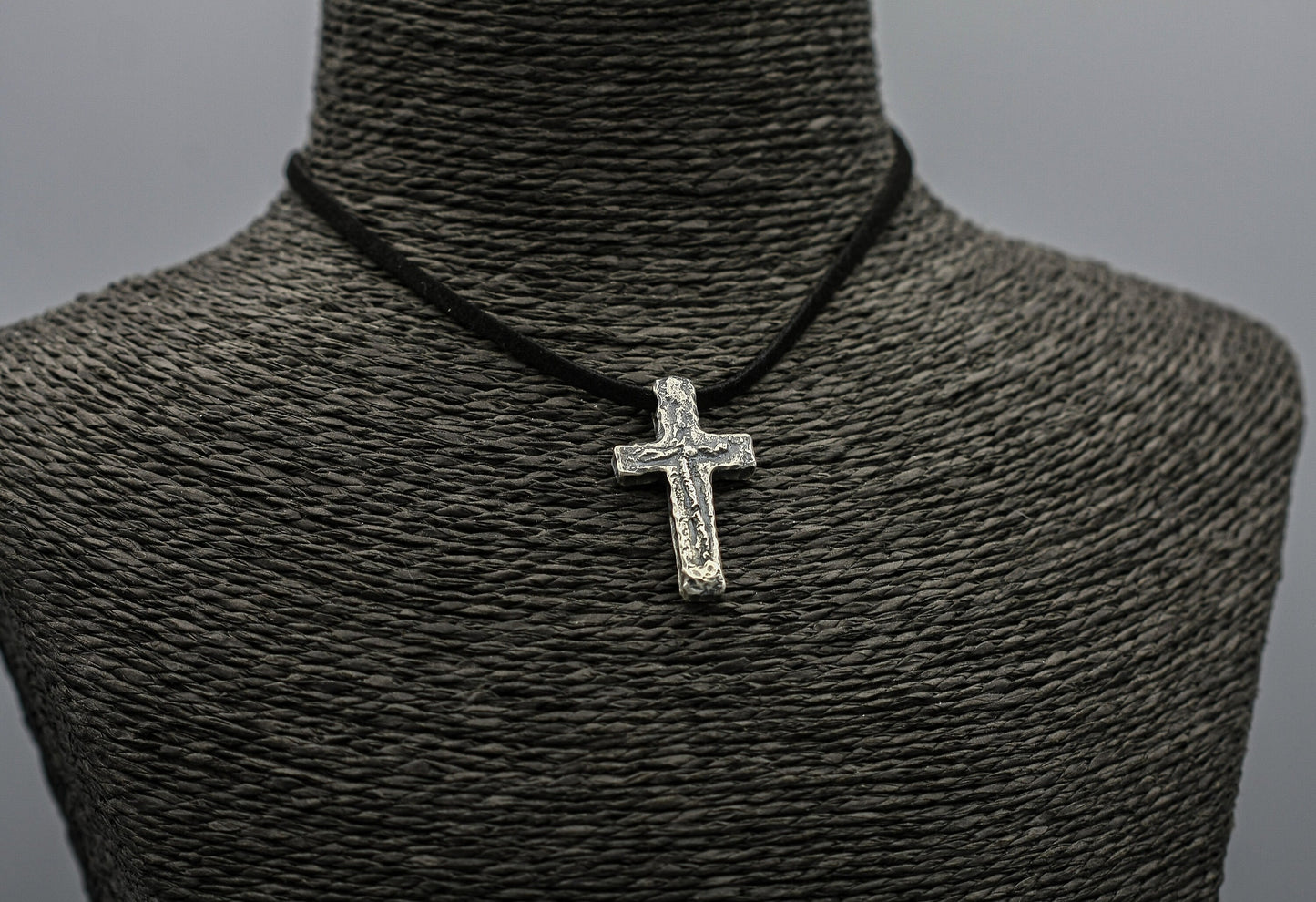 Rustic silver cross, religious pendant, Christian jewellery.