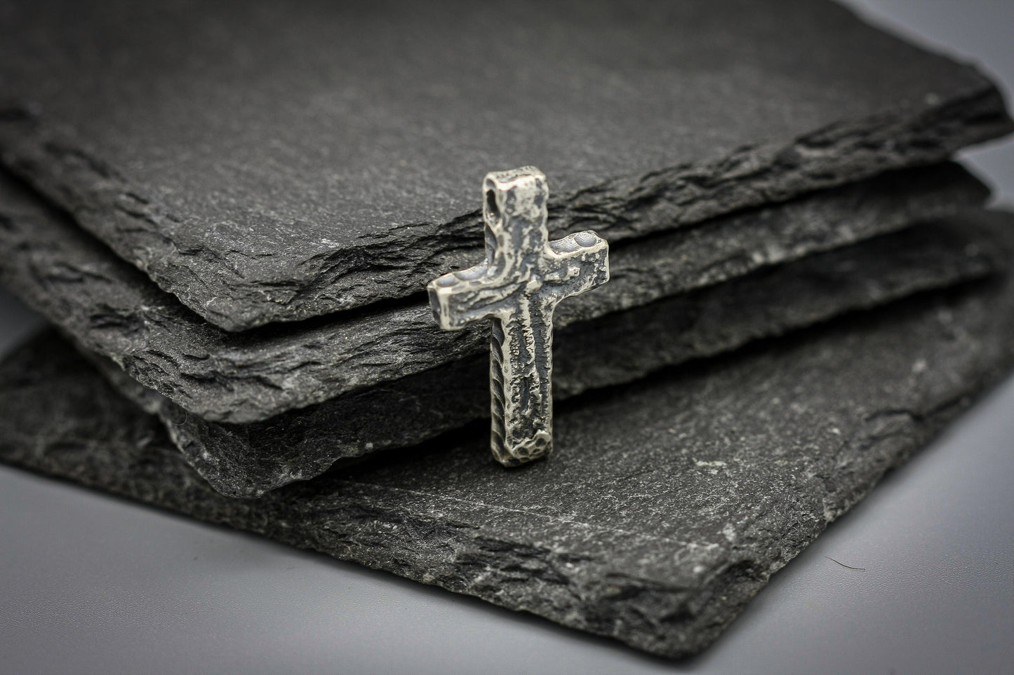 Rustic silver cross, religious pendant, Christian jewellery.