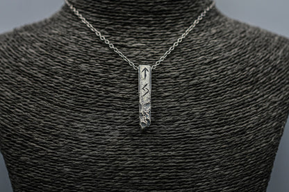 Ancient silver Viking rune necklace, personalized pendant, bar jewellery