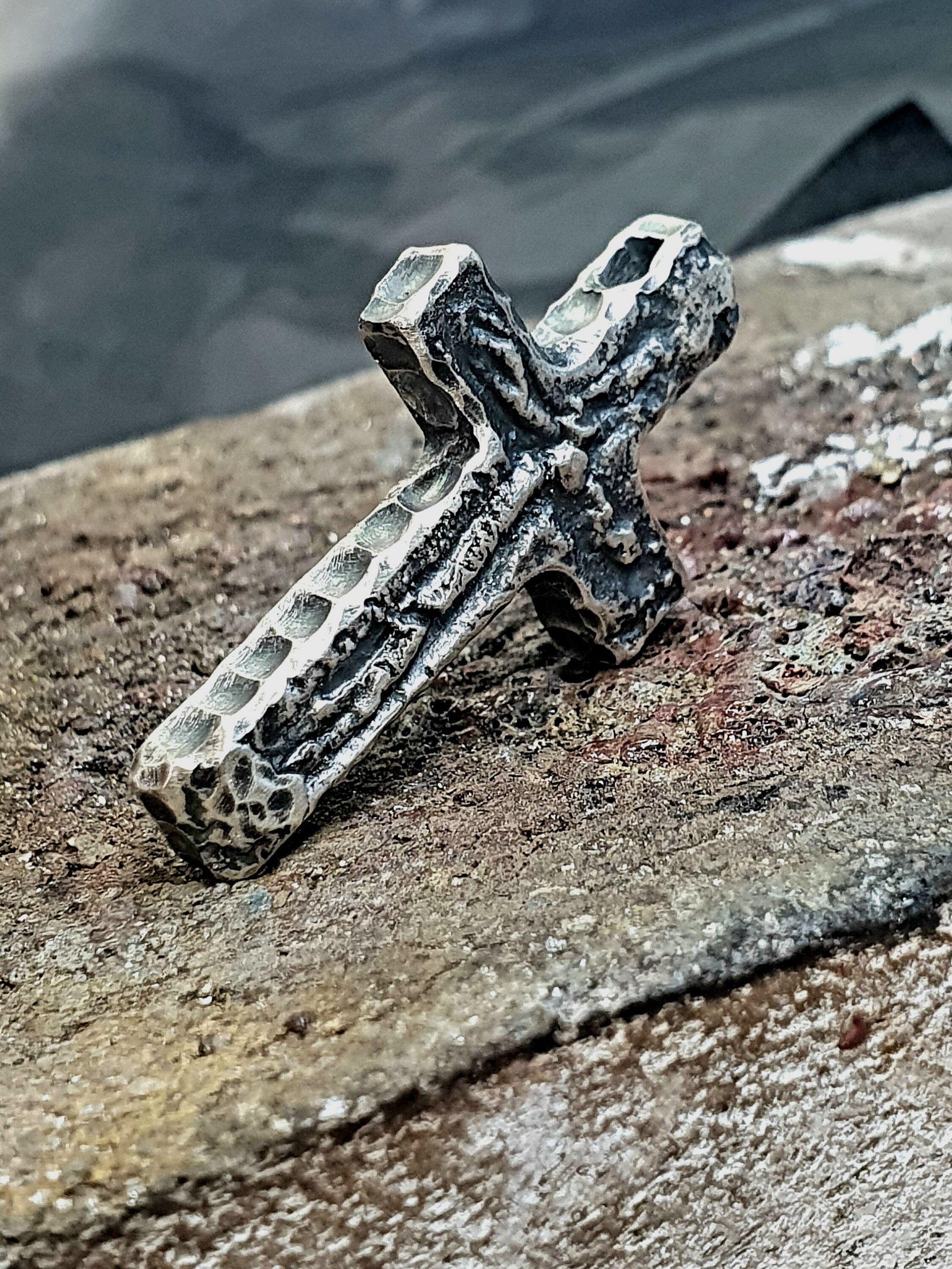 Rustic silver cross, religious pendant, Christian jewellery.