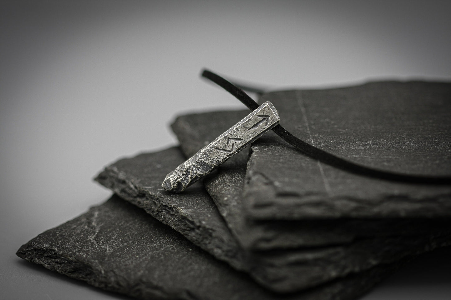 Ancient silver Viking rune necklace, personalized pendant, bar jewellery