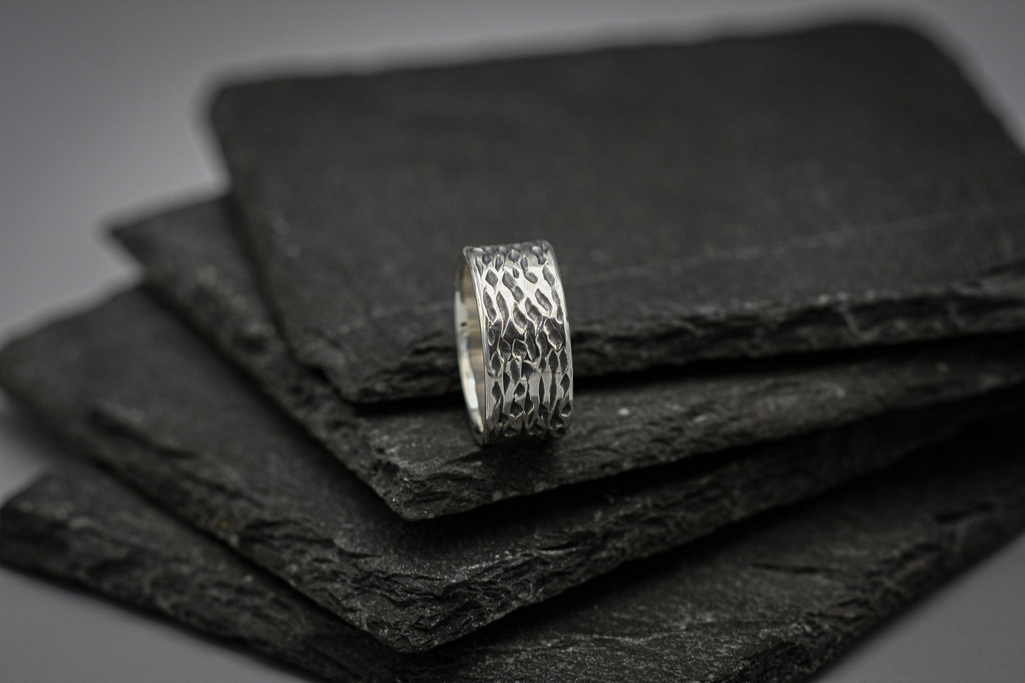 Scratched brutalist band , oxidised silver ring, unique wedding ring