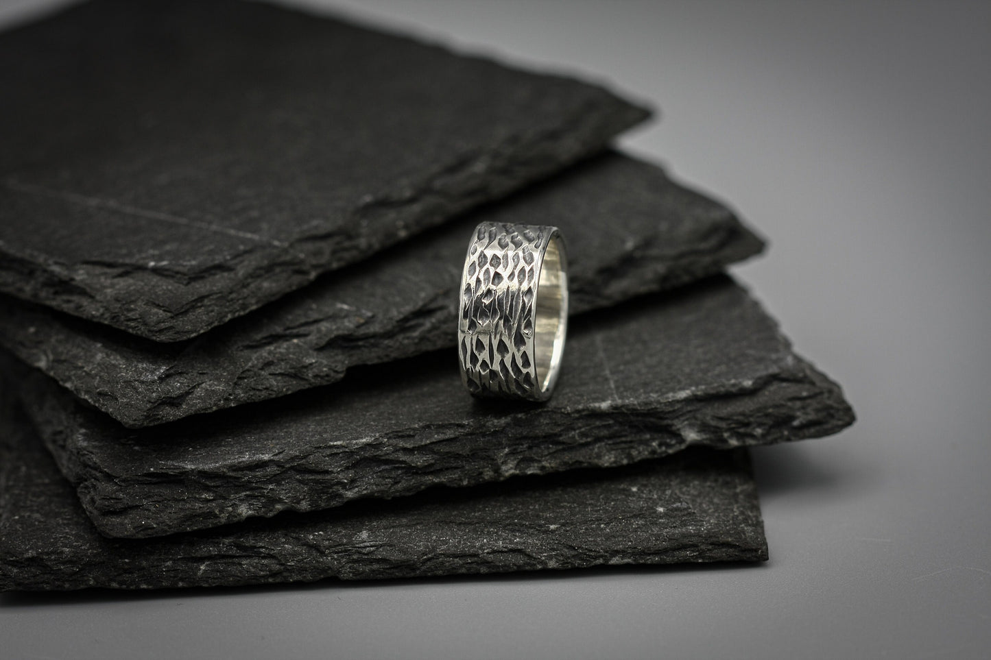 Scratched brutalist band , oxidised silver ring, unique wedding ring