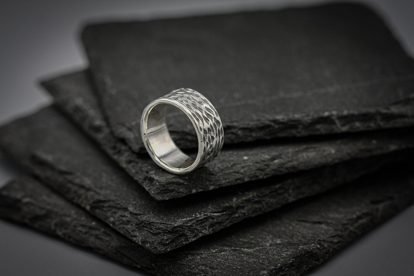 Scratched brutalist band , oxidised silver ring, unique wedding ring