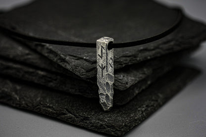 Ancient silver Viking rune necklace, personalized pendant, bar jewellery