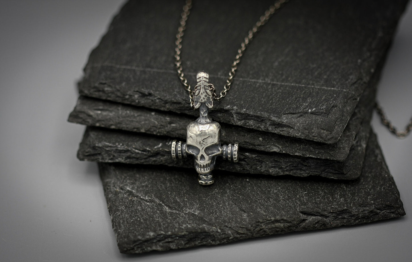 Silver Viking Wolf Cross with scull, Pendant