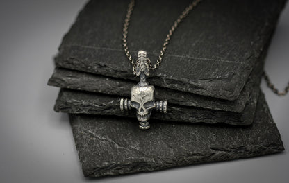 Silver Viking Wolf Cross with scull, Pendant