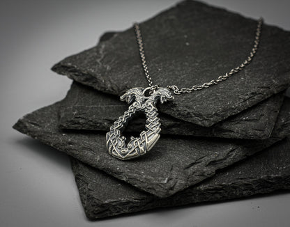 Silver Viking necklace, Dragon Drakkar pendant