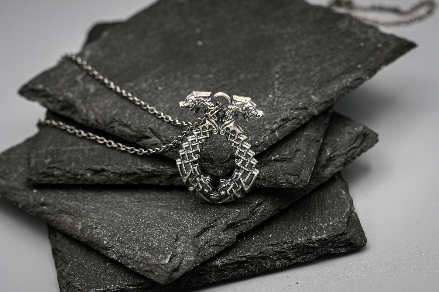 Silver Viking necklace, Dragon Drakkar pendant