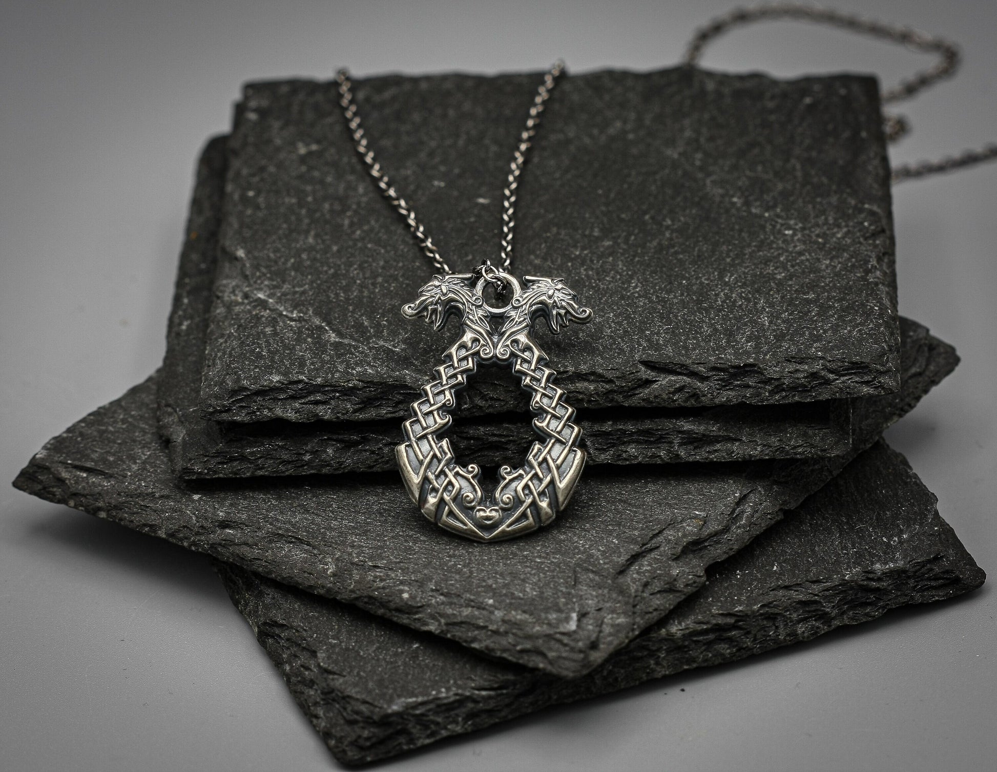 Silver Viking necklace, Dragon Drakkar pendant