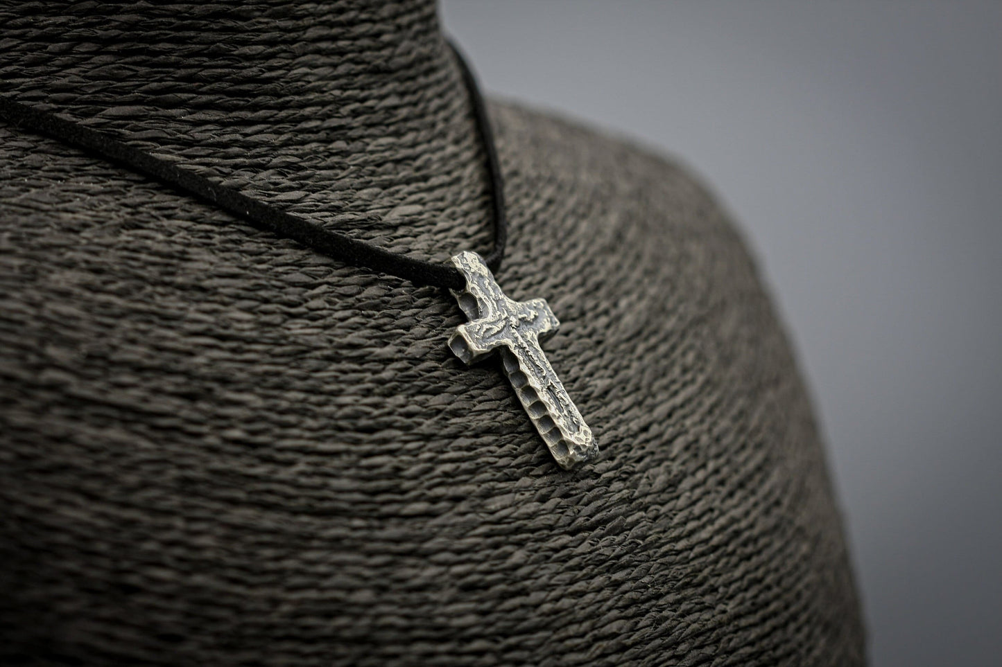 Rustic silver cross, religious pendant, Christian jewellery.