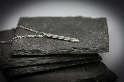 Viking twisted necklace, silver braided bar pendant