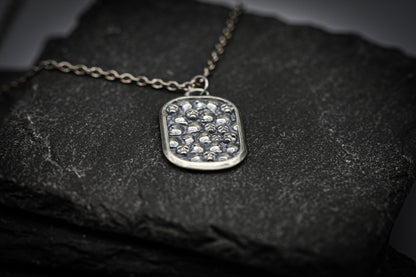 Silver skull dog tag pendant, skull necklace