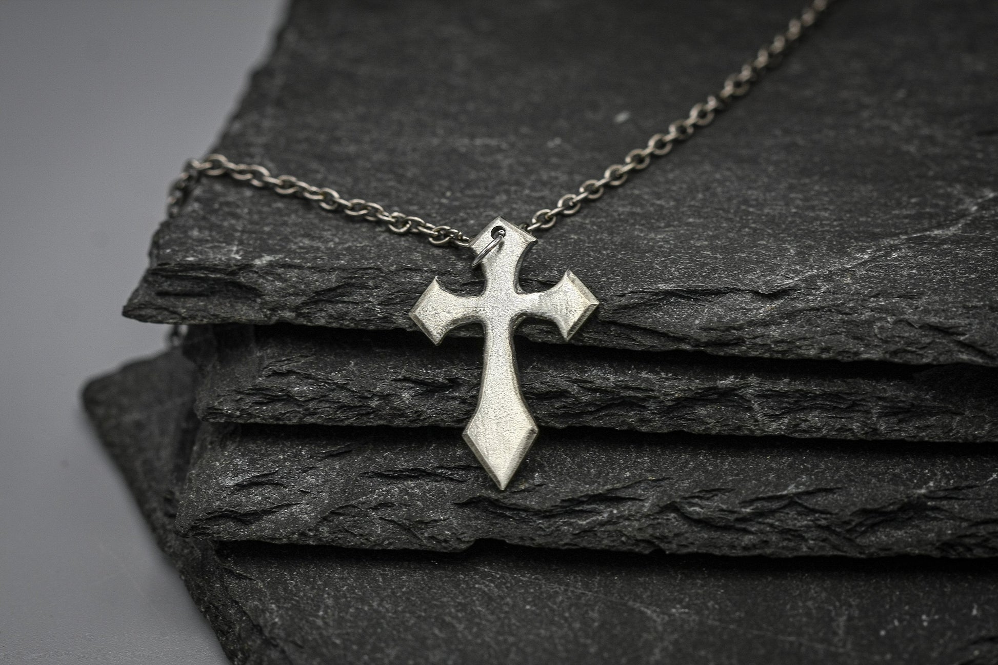 Sterling silver cross pendant, Gothic pendant, necklace