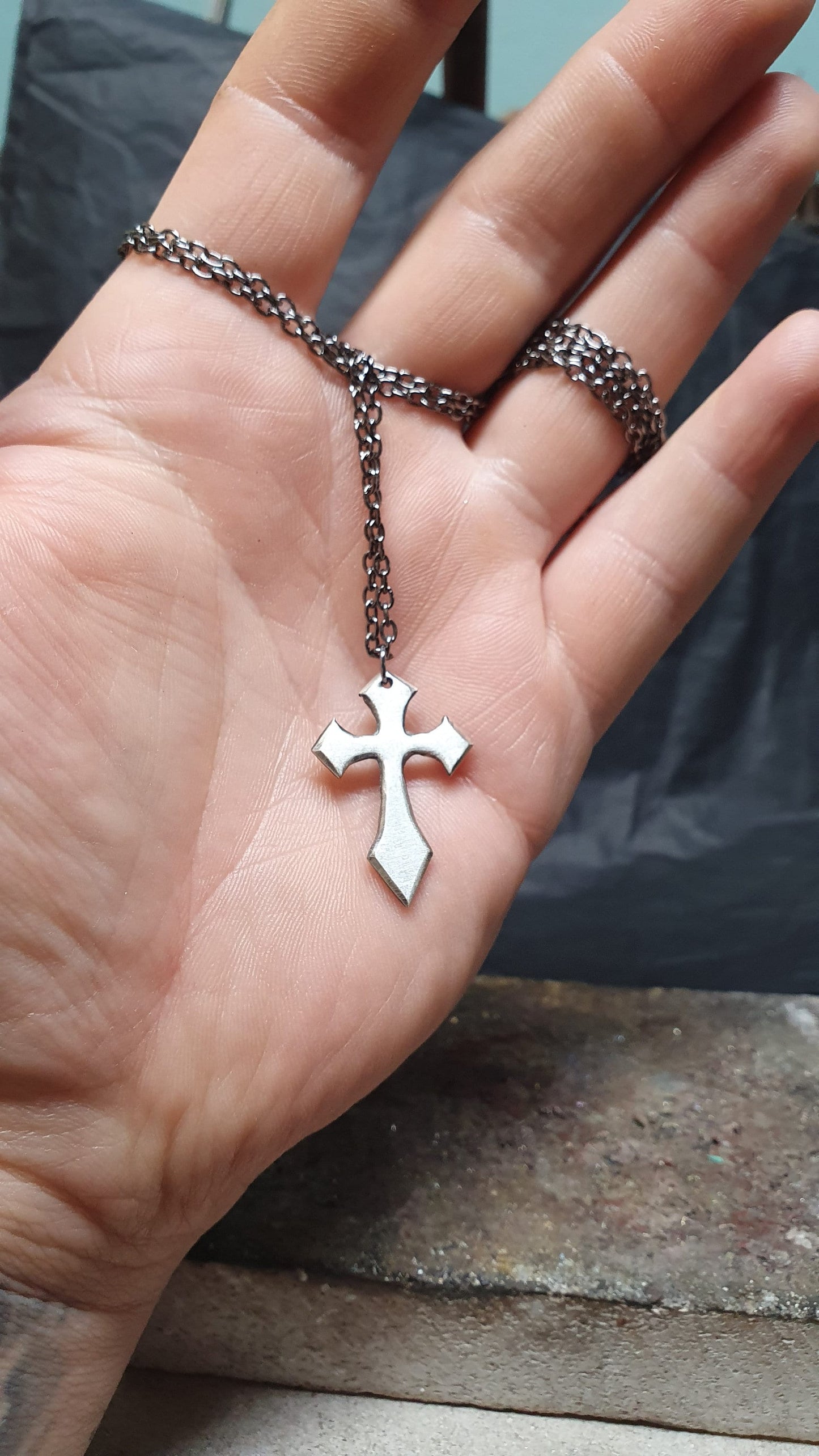 Sterling silver cross pendant, Gothic pendant, necklace