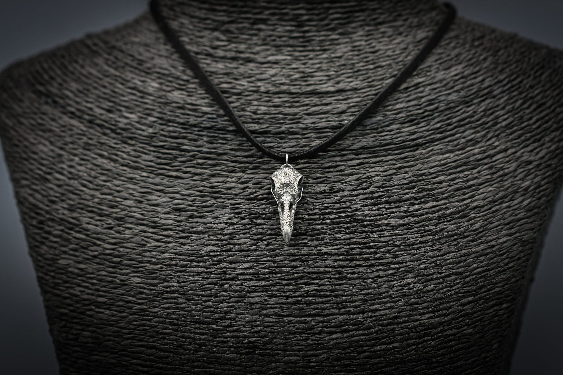 Raven skull pendant, Viking, goth silver necklace,