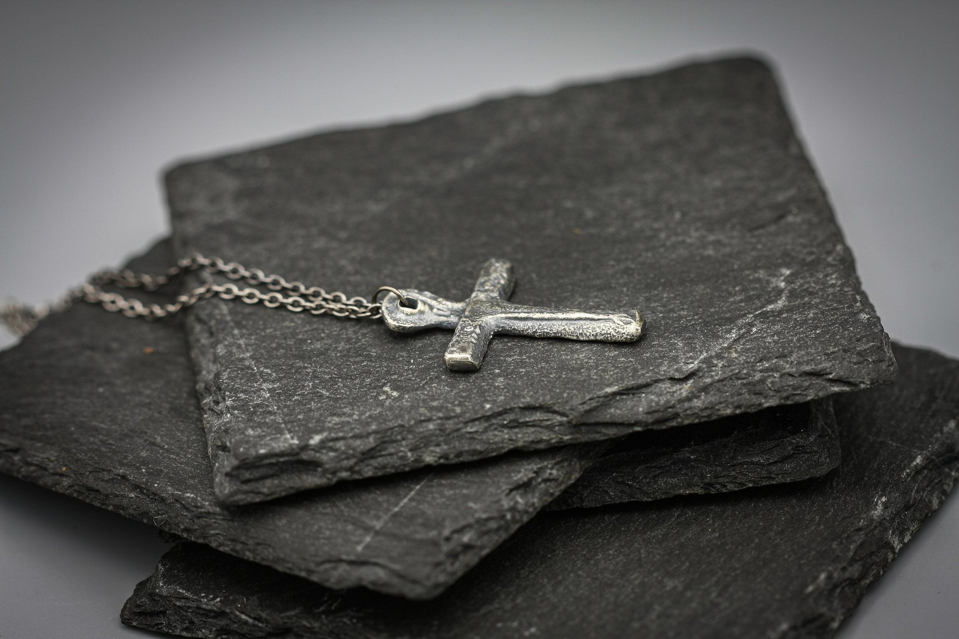 Sterling silver cross, rustic simple cross