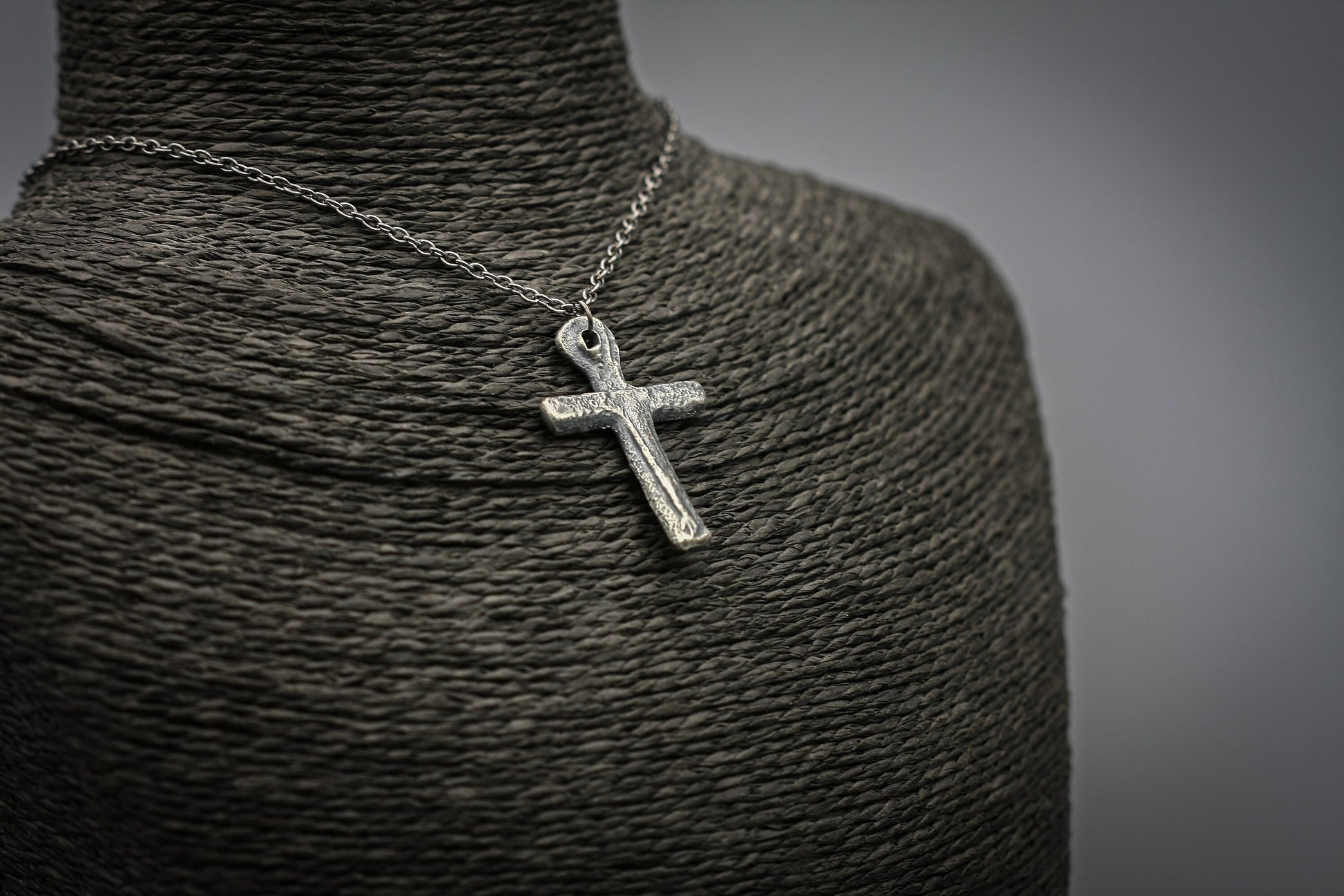 Sterling silver cross, rustic simple cross