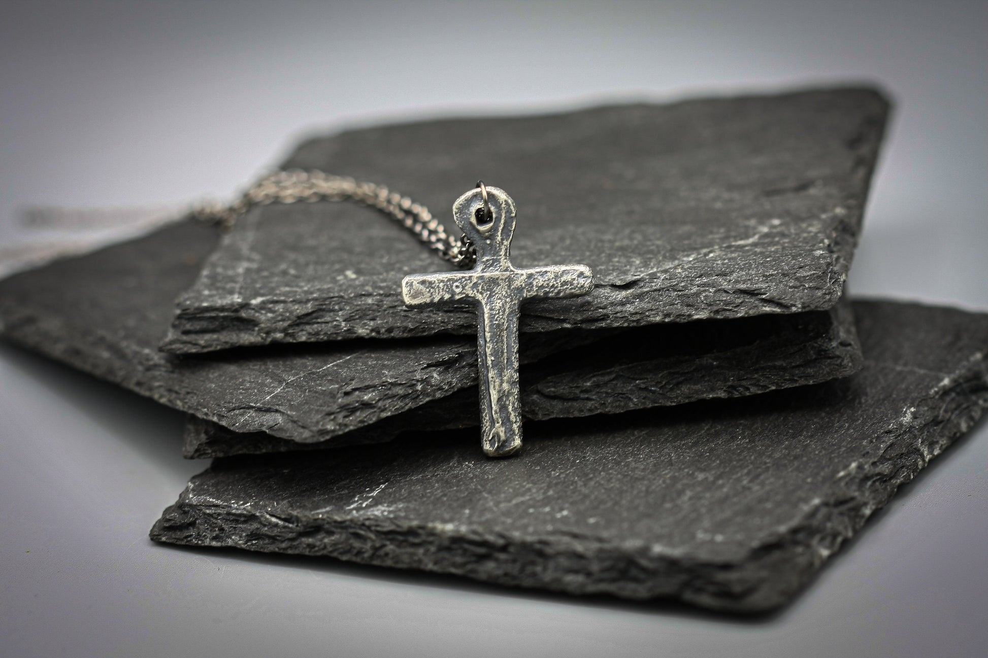 Sterling silver cross, rustic simple cross