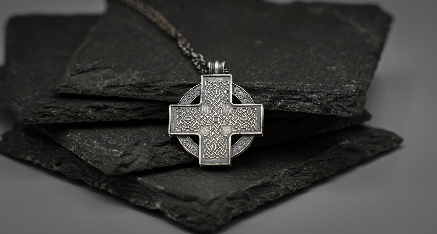 Silver Celtic cross pendant, protective talisman.