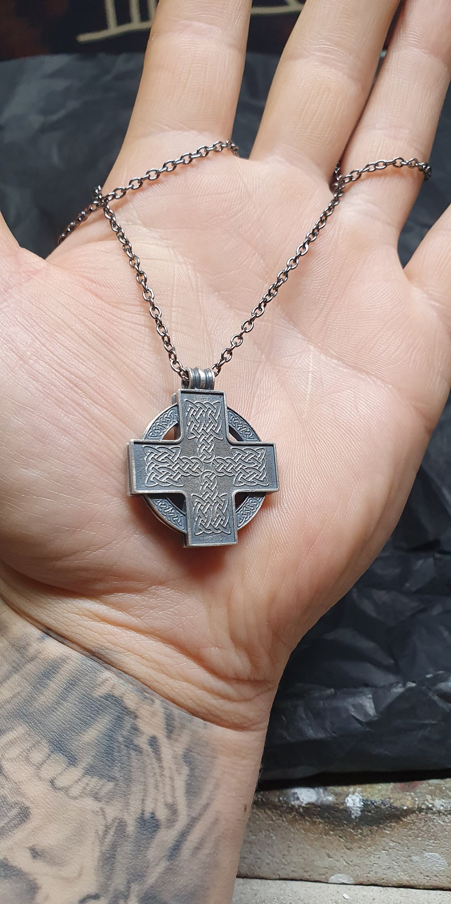 Silver Celtic cross pendant, protective talisman.