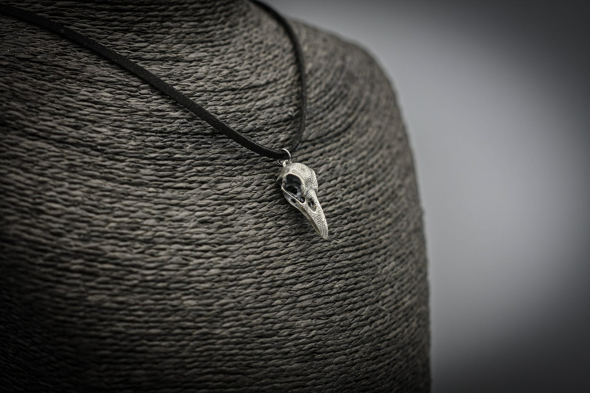 Raven skull pendant, Viking, goth silver necklace,