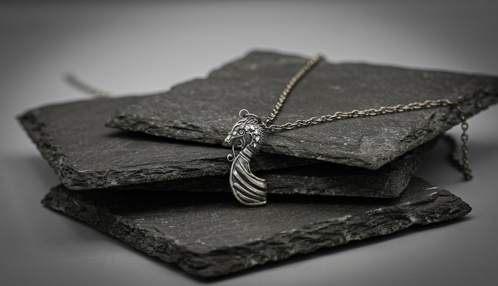 Viking necklace, Silver Drakkar pendant