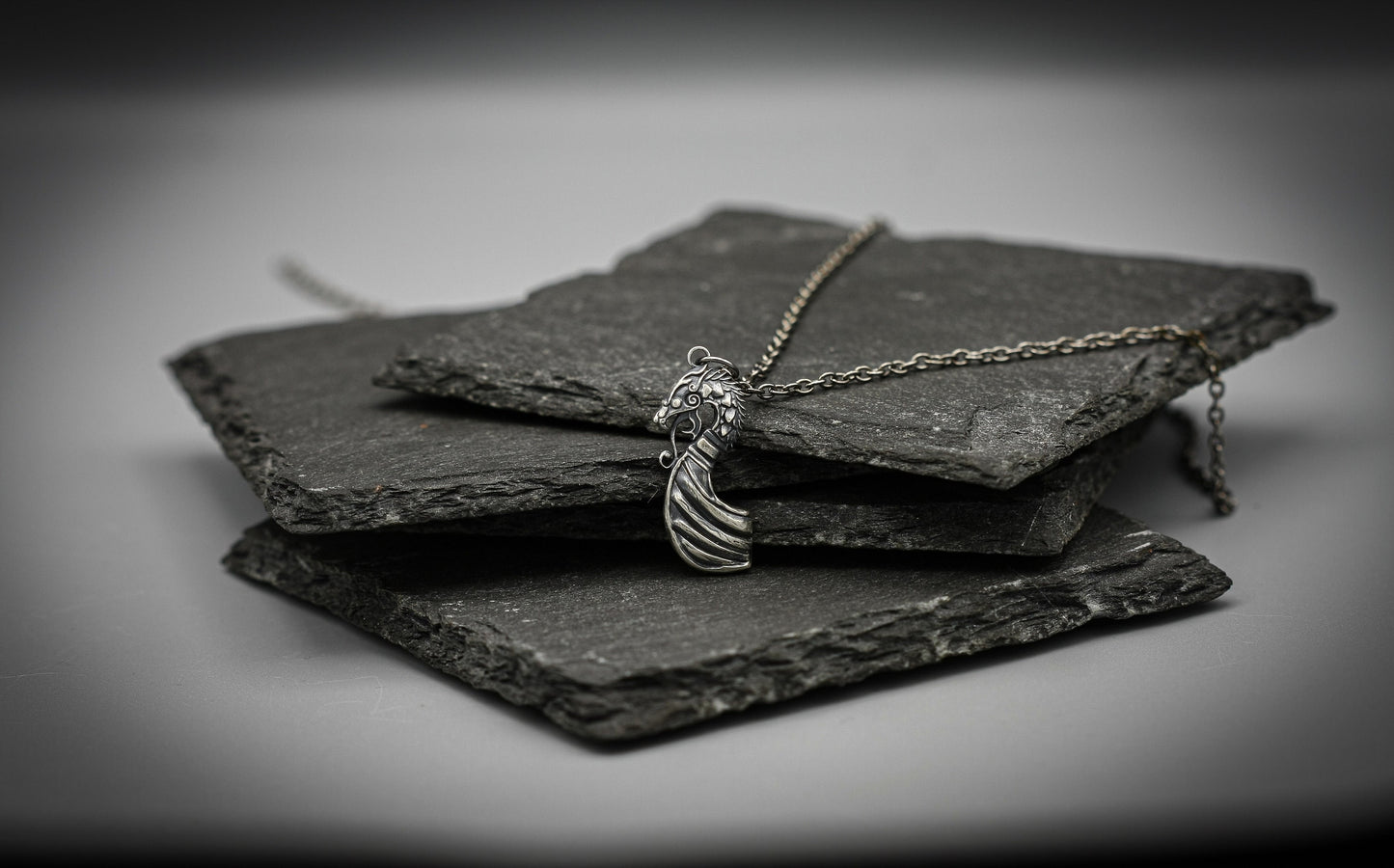 Viking necklace, Silver Drakkar pendant