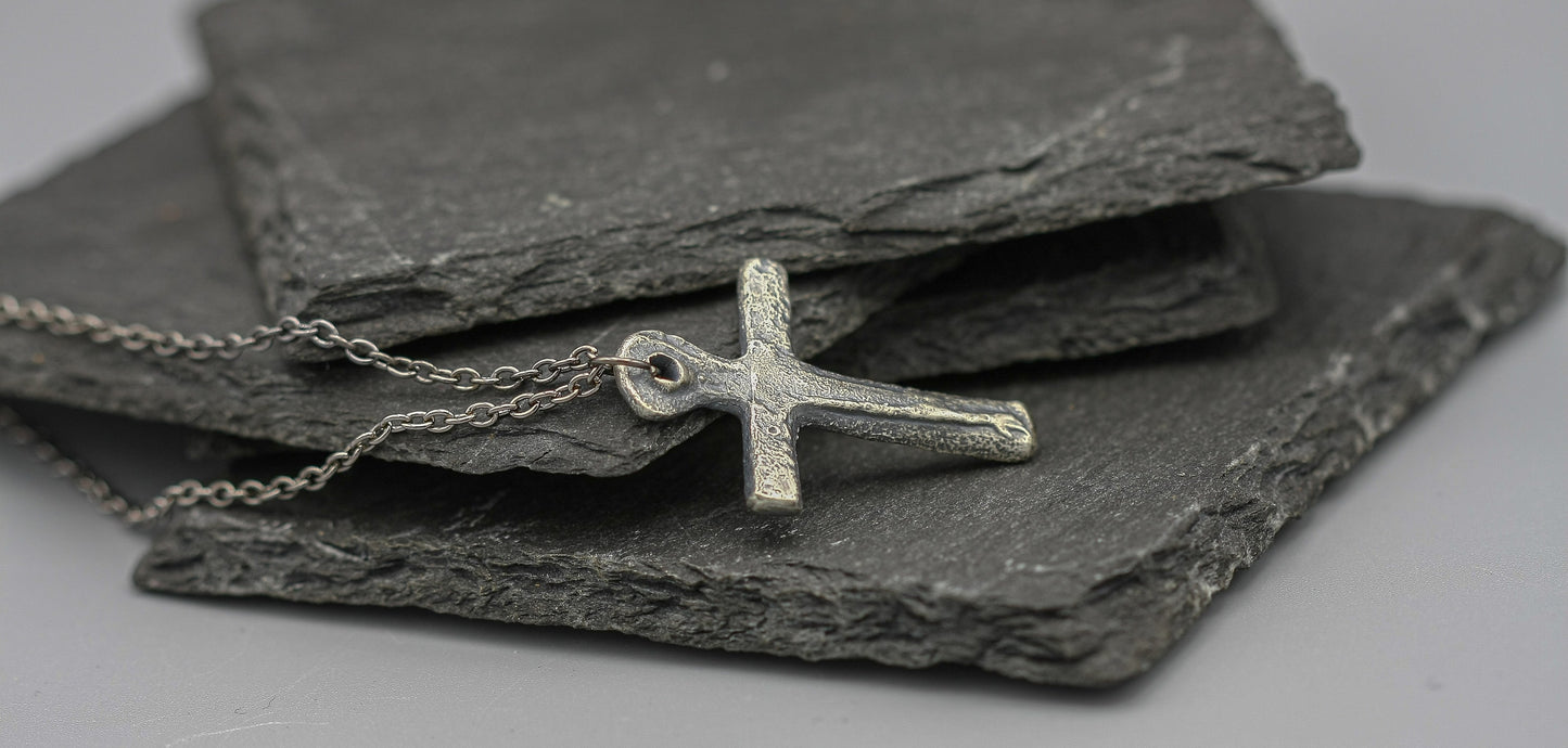 Sterling silver cross, rustic simple cross