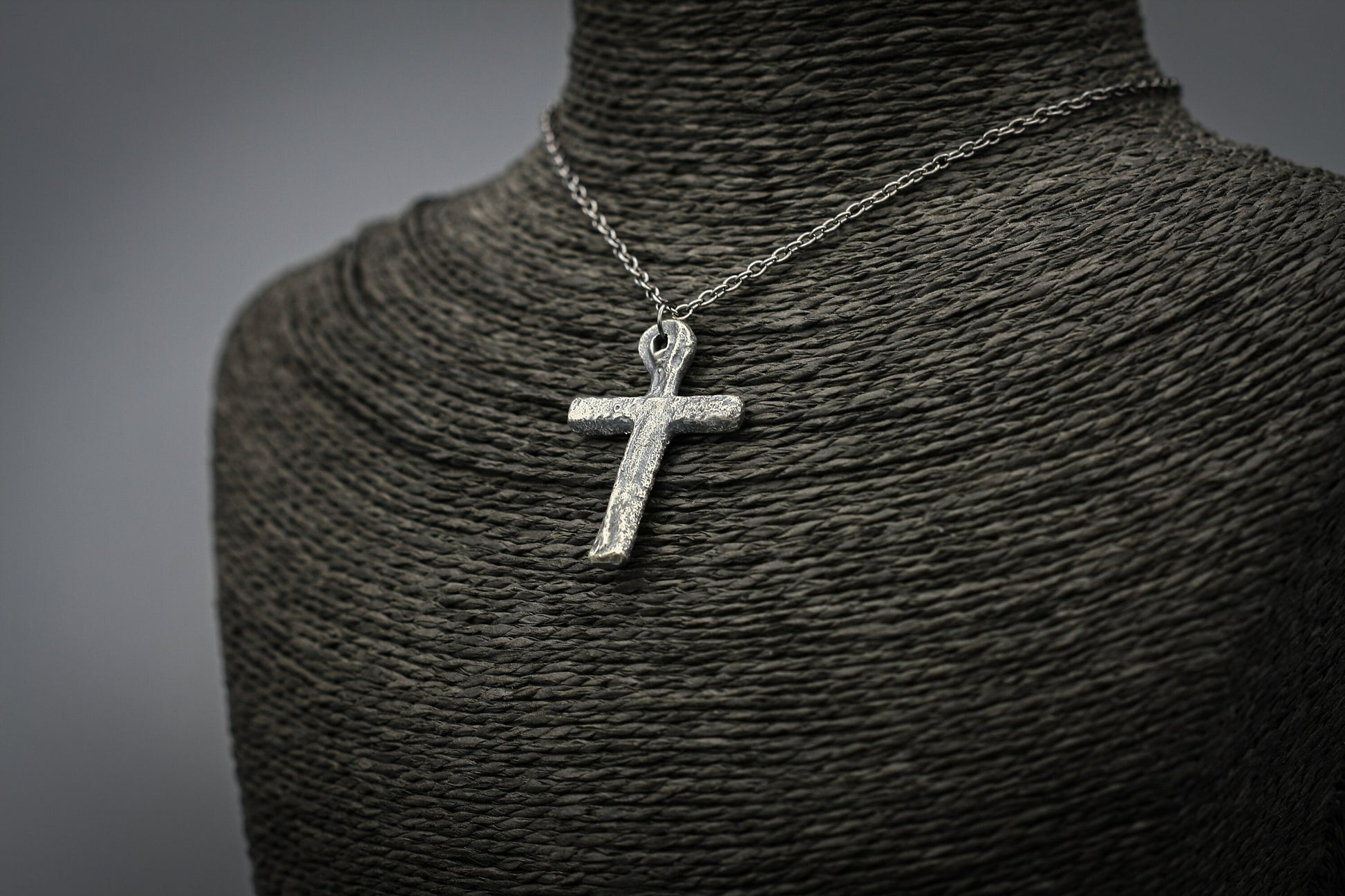 Sterling silver cross, rustic simple cross