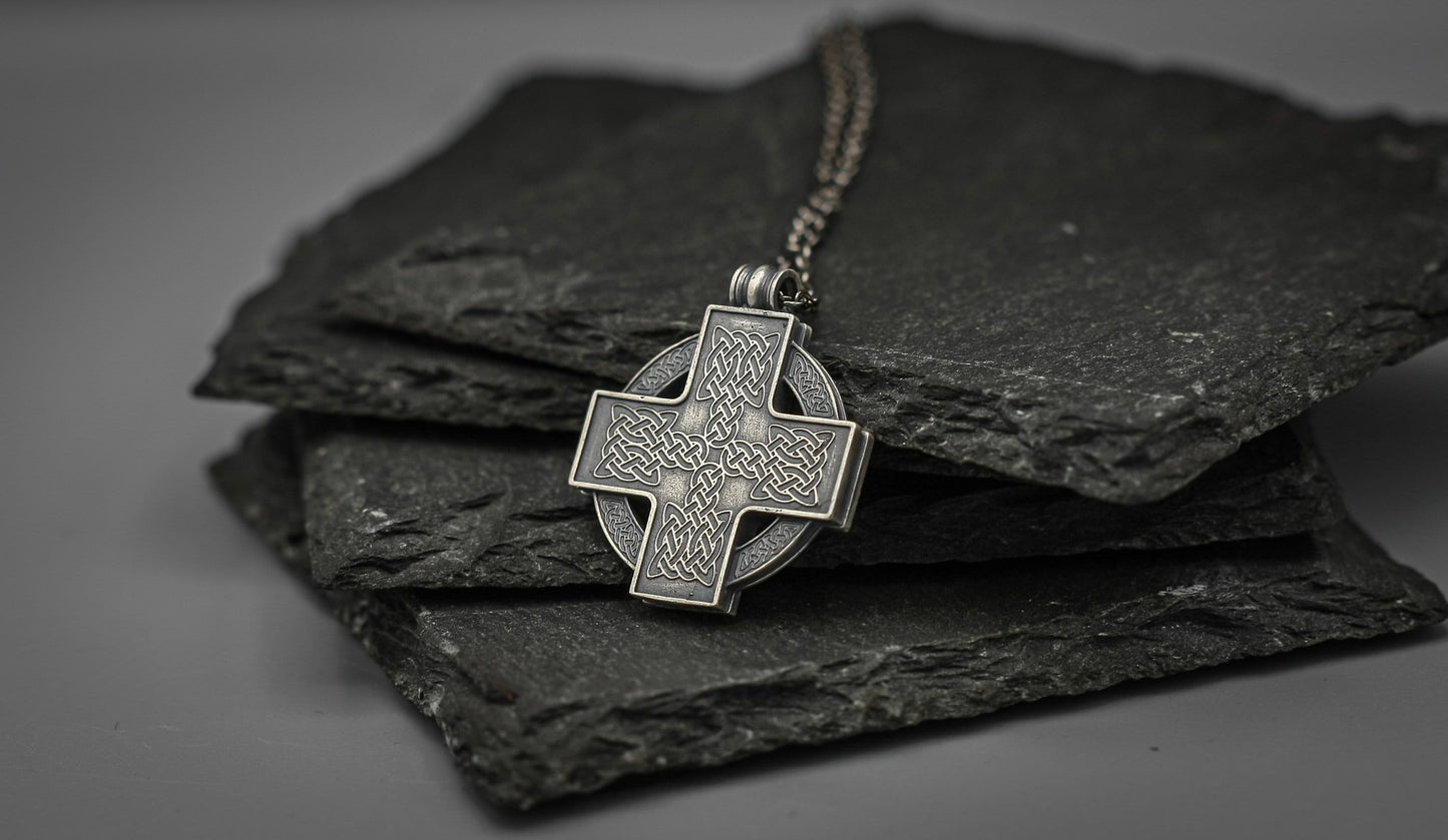 Silver Celtic cross pendant, protective talisman.