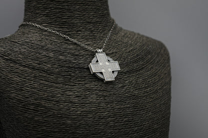 Silver Celtic cross pendant, protective talisman.