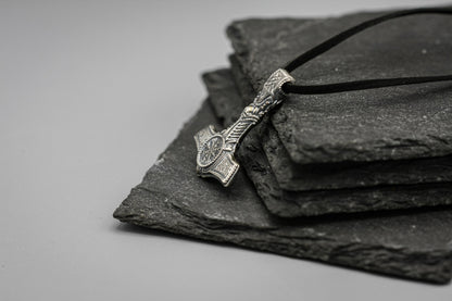 Silver Thor hammer pendant, Viking Mjolnir necklace