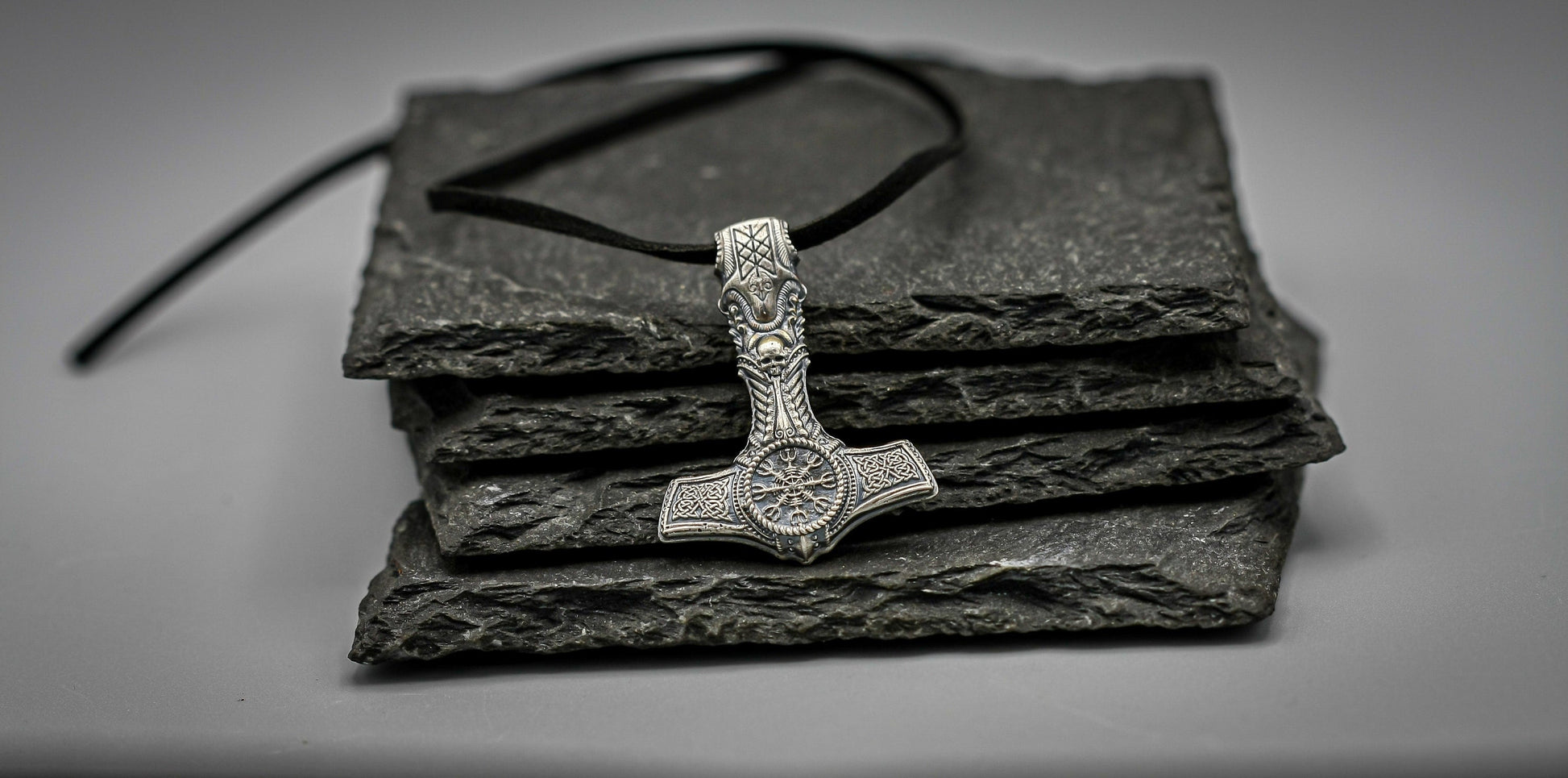 Silver Thor hammer pendant, Viking Mjolnir necklace