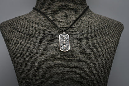 Silver skull dog tag pendant, Three Wise skull necklace