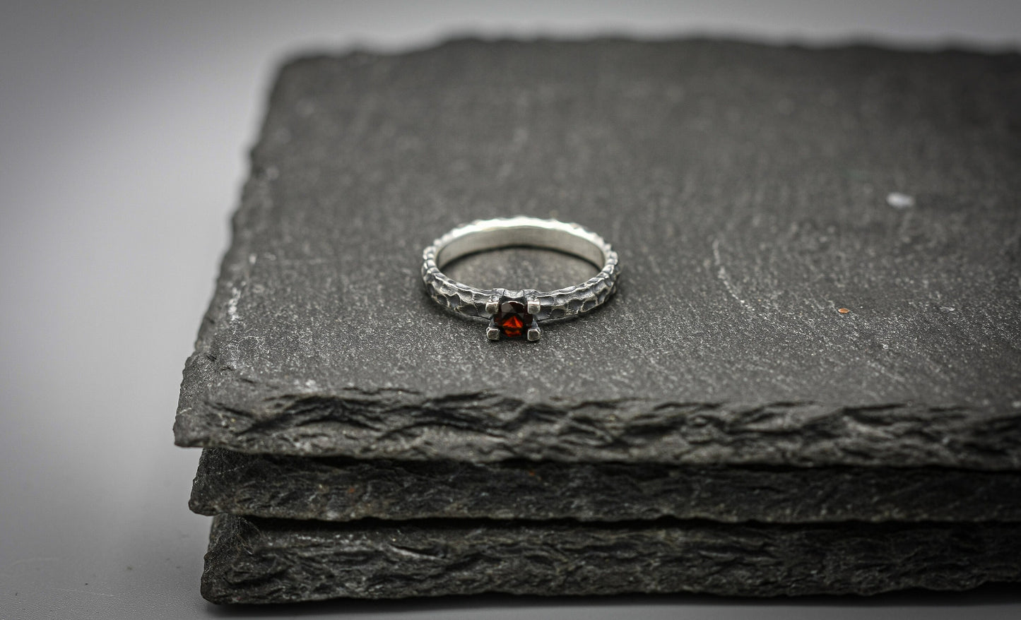 Garnet ring,unique sterling silver wedding band