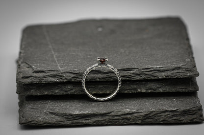 Garnet ring,unique sterling silver wedding band