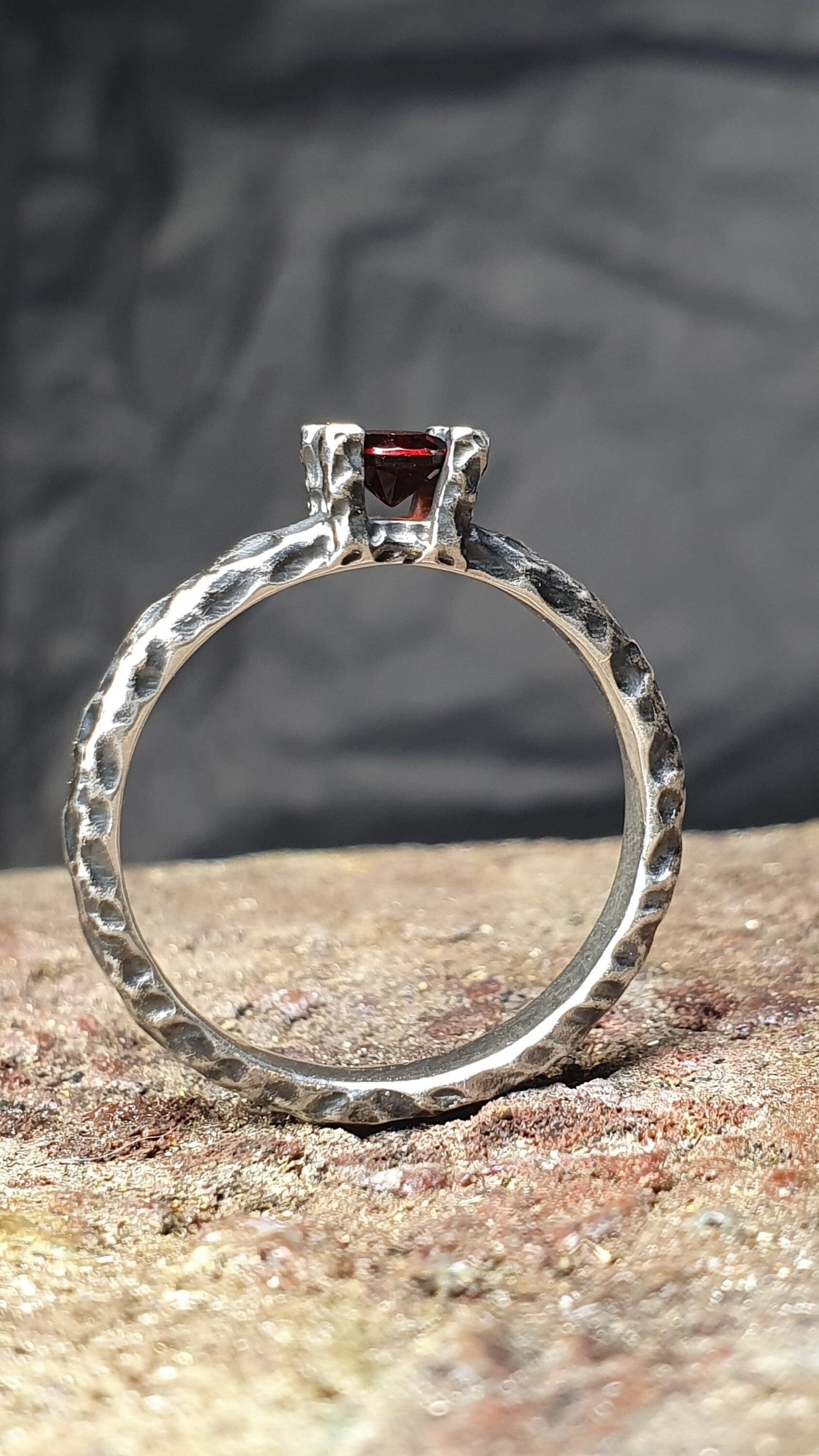 Garnet ring,unique sterling silver wedding band