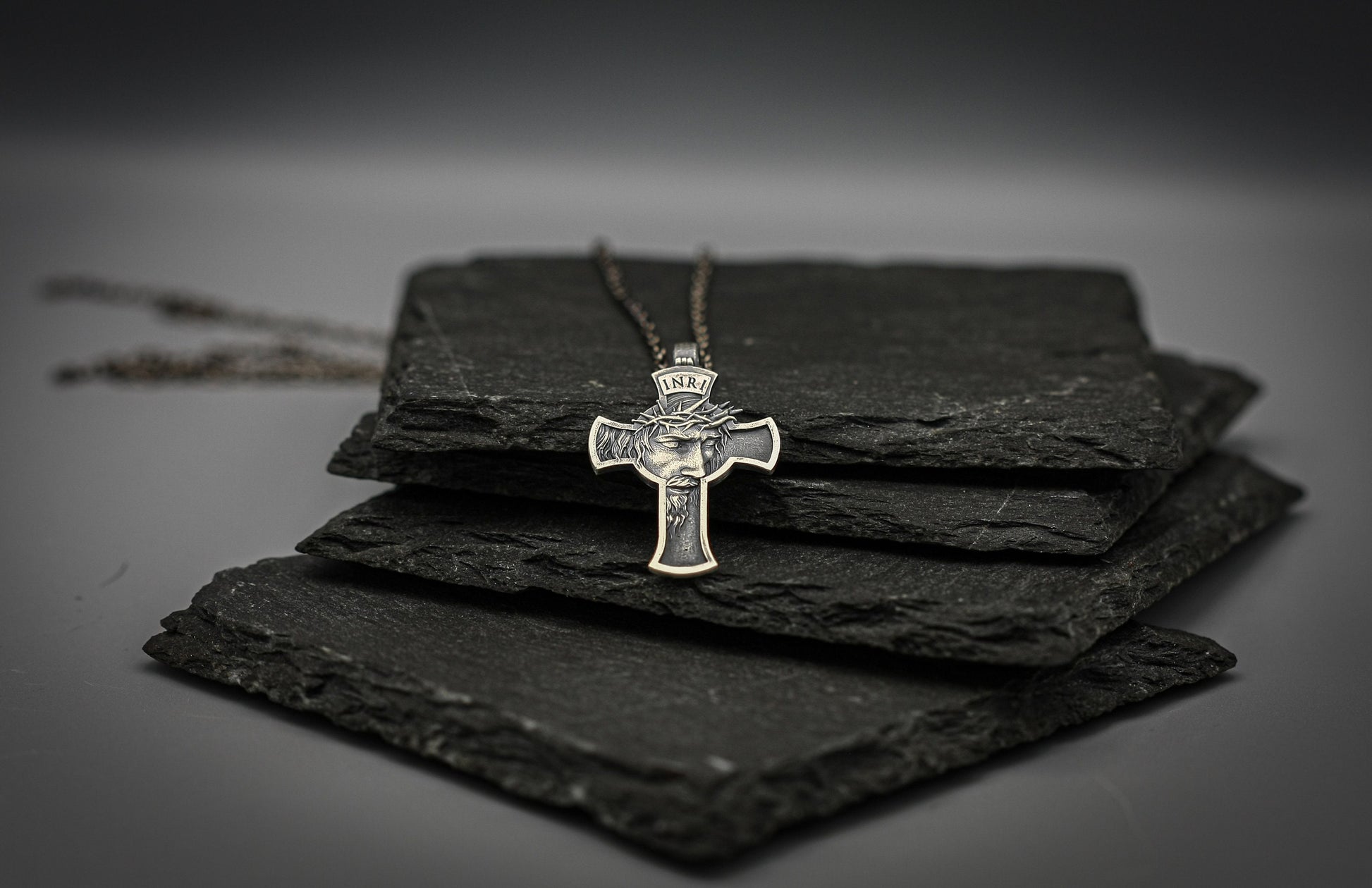 INRI Jesus Crucifix Necklace, Sterling silver cross pendant