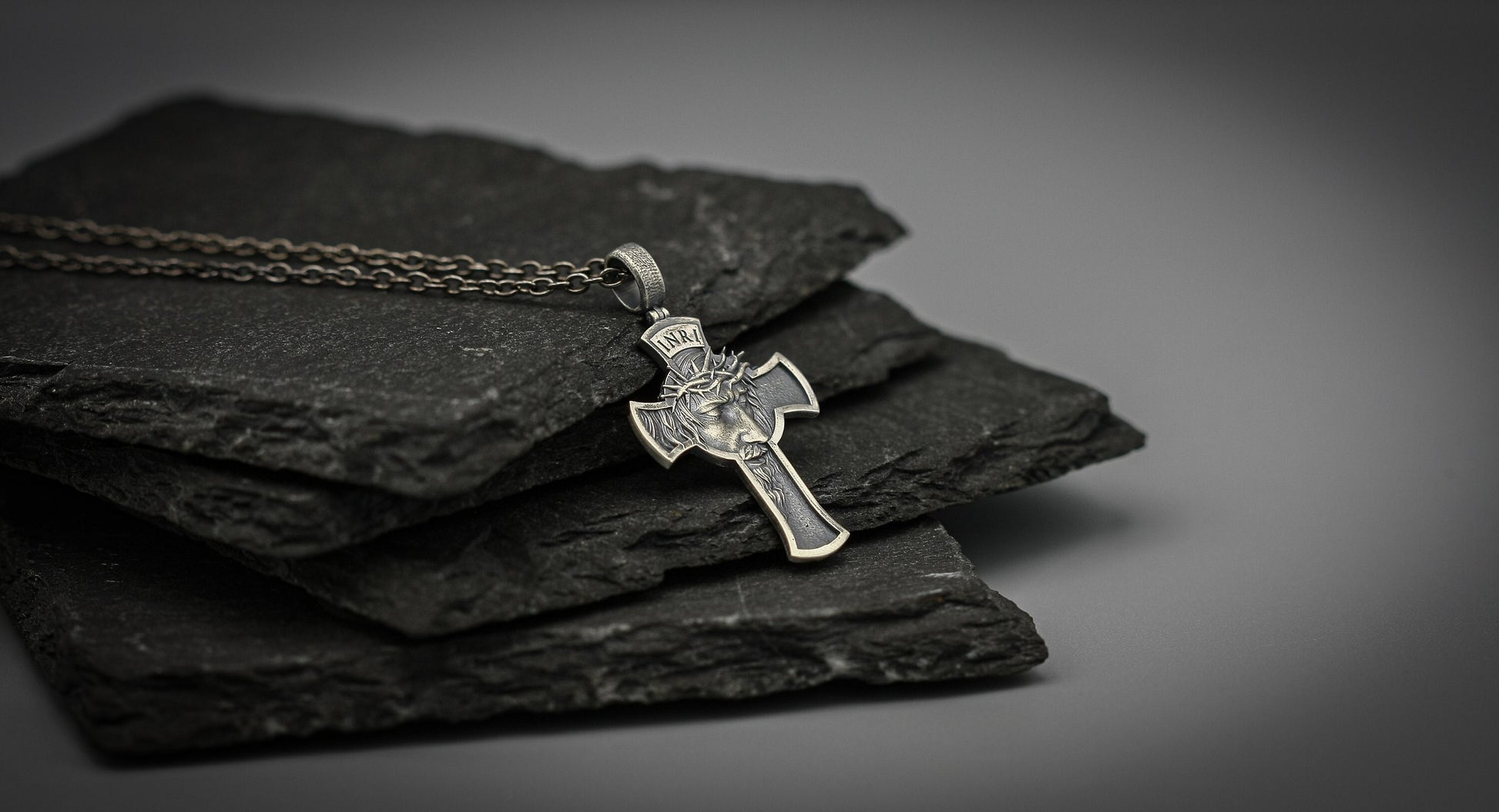 INRI Jesus Crucifix Necklace, Sterling silver cross pendant