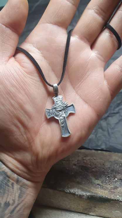 INRI Jesus Crucifix Necklace, Sterling silver cross pendant