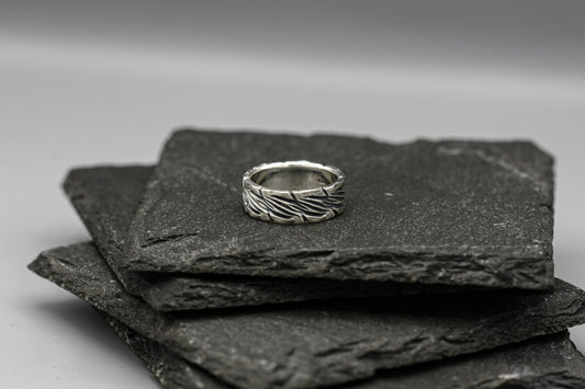 Silver bark ring, oxidised distressed ring, unique wedding band