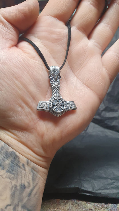 Silver Thor hammer pendant, Viking Mjolnir necklace