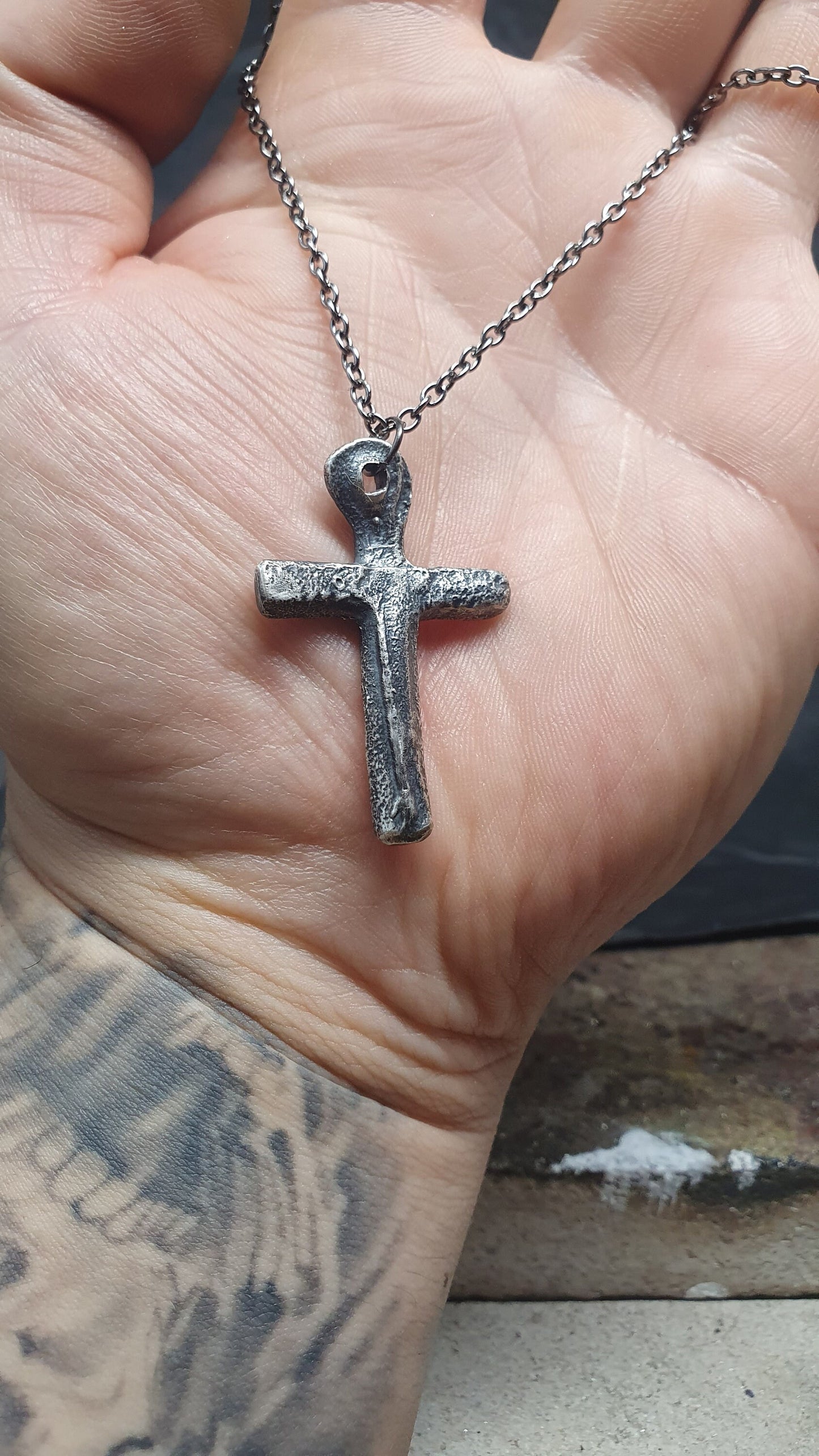 Sterling silver cross, rustic simple cross