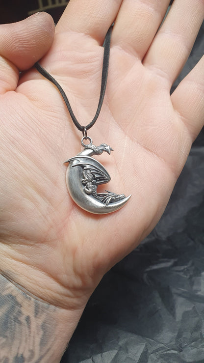 Sterling Silver Moon Dragon Pendant